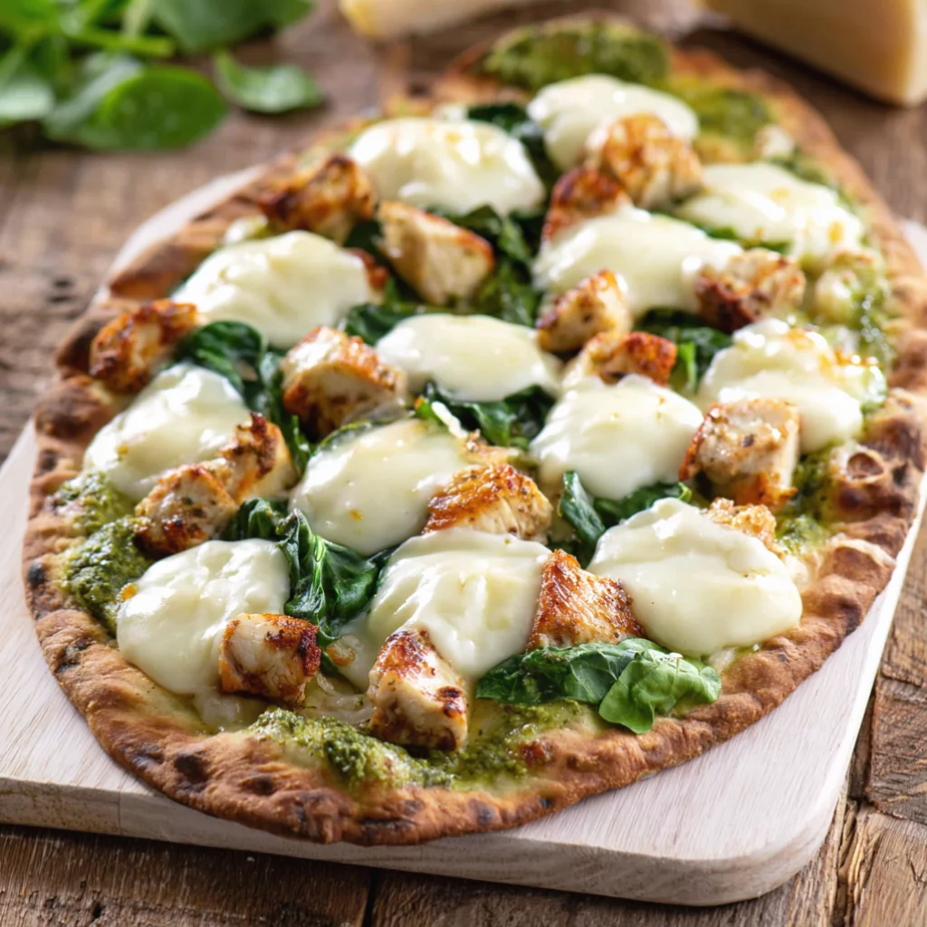 Chicken Garlic Scape Pesto Pizza