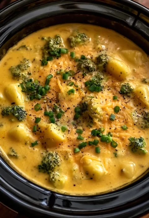 Cozy Crockpot Potato Broccoli Cheddar Soup