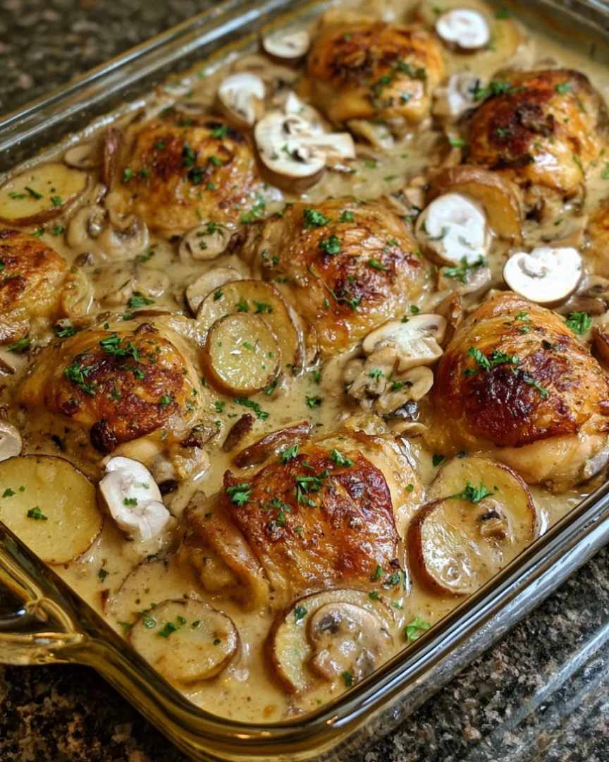 Creamy Chicken Potato Bake with Mushroom Sauce