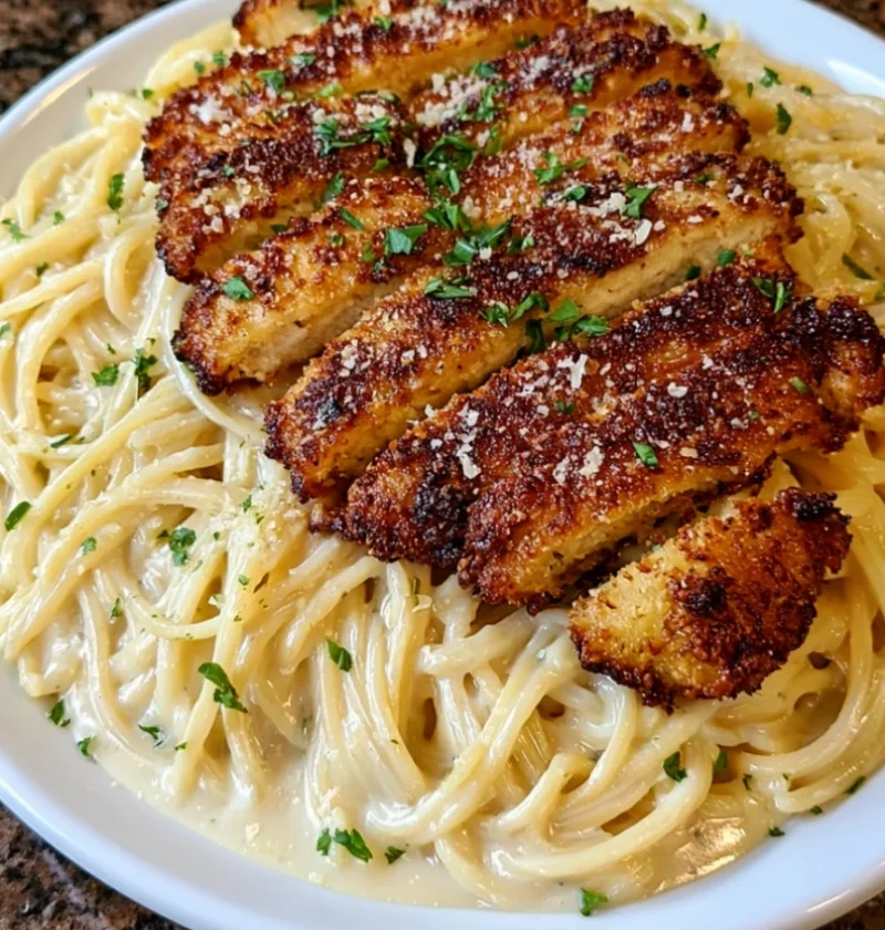 Parmesan Chicken with Creamy Cheese Spaghetti