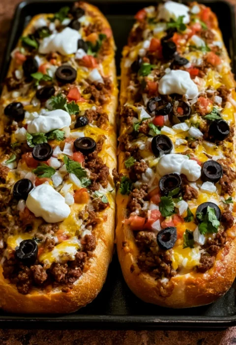 Taco Beef Garlic Bread Boats