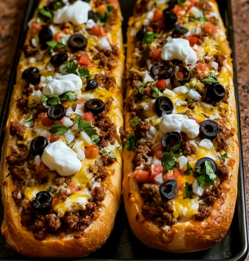 Taco Beef Garlic Bread Boats