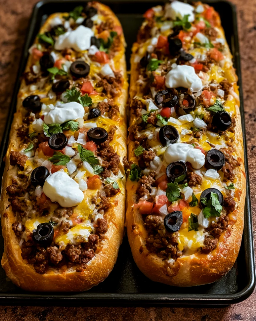 Taco Beef Garlic Bread Boats