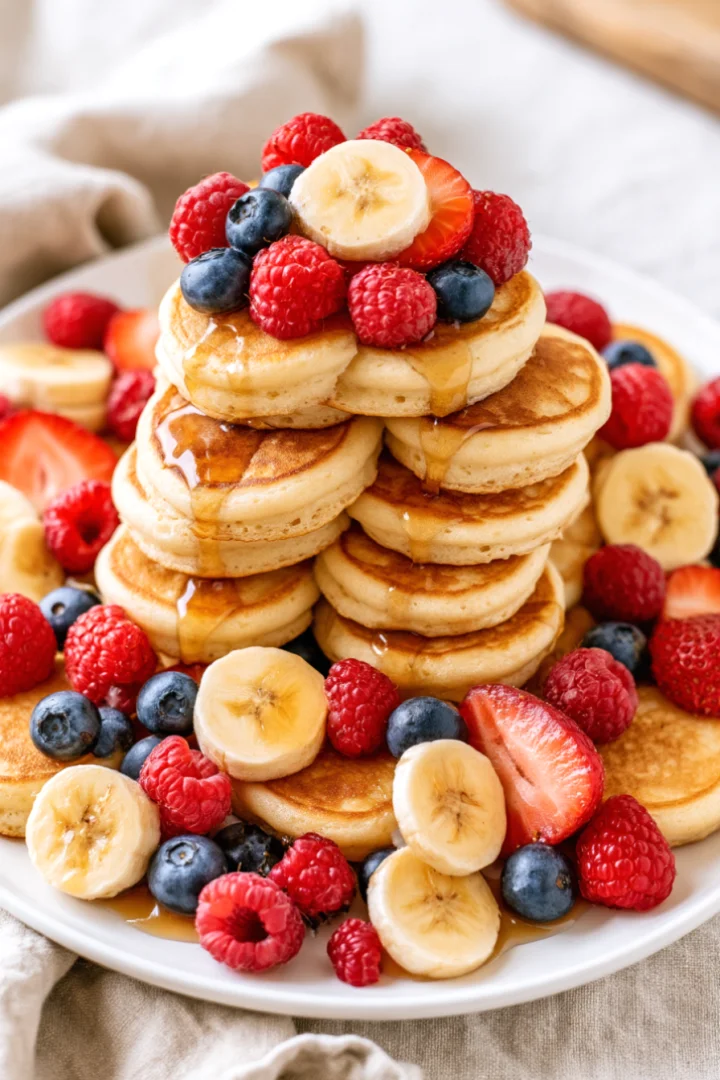 Soft Mini Banana Pancakes with Fresh Berries